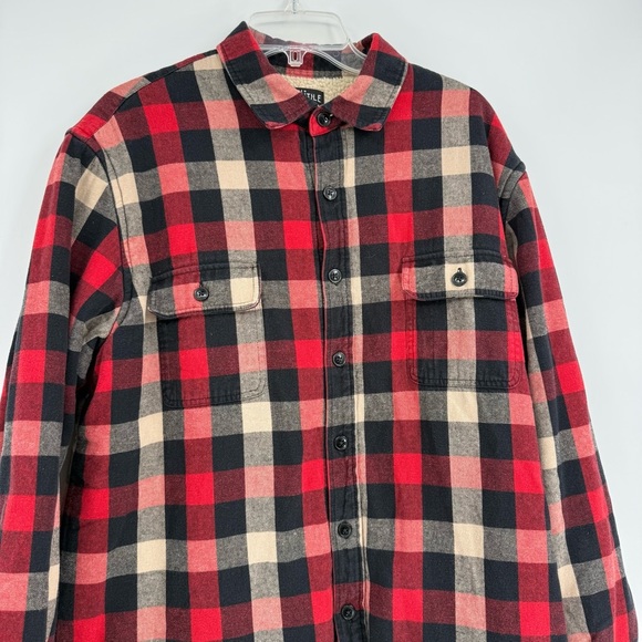 J Crew Flannel Shirt Jacket Mens Size XL Sherpa Lined Plaid Mercantile Heavy - Picture 5 of 9
